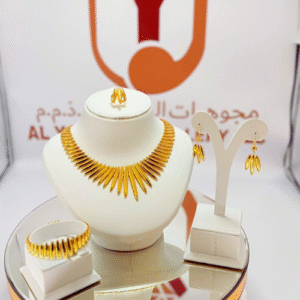 22K Gold Radiant Feather Motif Jewelry Set
